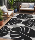5' X 8' Black And Gray Floral Indoor Outdoor Area Rug