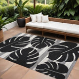 8' X 10' Black And Gray Floral Indoor Outdoor Area Rug