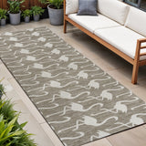 8' Beige And White Animal Print Indoor Outdoor Runner Rug