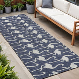 8' Navy Blue And White Animal Print Indoor Outdoor Runner Rug