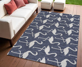 4' X 6' Navy Blue And White Animal Print Indoor Outdoor Area Rug