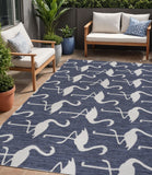 5' X 8' Navy Blue And White Animal Print Indoor Outdoor Area Rug