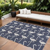 8' X 10' Navy Blue And White Animal Print Indoor Outdoor Area Rug