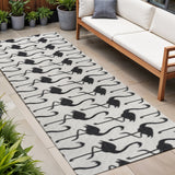 8' White And Black Animal Print Indoor Outdoor Runner Rug