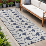 8' White And Navy Blue Animal Print Indoor Outdoor Runner Rug