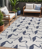 5' X 8' White And Navy Blue Animal Print Indoor Outdoor Area Rug