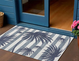 3' X 5' Navy Blue And Cream Floral Indoor Outdoor Area Rug