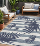 5' X 8' Navy Blue And Cream Floral Indoor Outdoor Area Rug
