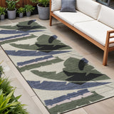 8' Navy Blue And Cream Abstract Indoor Outdoor Runner Rug