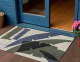 3' X 5' Navy Blue And Cream Abstract Indoor Outdoor Area Rug