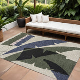 8' X 10' Navy Blue And Cream Abstract Indoor Outdoor Area Rug