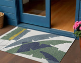 3' X 5' Green And Cream Abstract Indoor Outdoor Area Rug