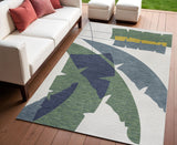 4' X 6' Green And Cream Abstract Indoor Outdoor Area Rug