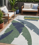 5' X 8' Green And Cream Abstract Indoor Outdoor Area Rug