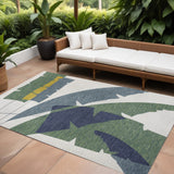 8' X 10' Green And Cream Abstract Indoor Outdoor Area Rug