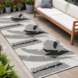 8' Gray And Cream Abstract Indoor Outdoor Runner Rug