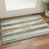 3' X 5' Gold And Gray Striped Washable Area Rug With UV Protection
