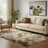 5' X 8' Taupe Gold And Gray Striped Washable Area Rug With UV Protection