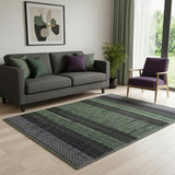 5' X 8' Purple And Green Striped Washable Area Rug With UV Protection