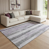 8' X 10' Lavender Gray And Silver Striped Washable Area Rug With UV Protection