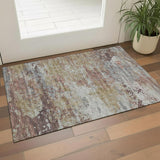 3' X 5' Beige And Gray Striped Washable Area Rug With UV Protection