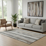5' X 8' Beige And Gray Striped Washable Area Rug With UV Protection