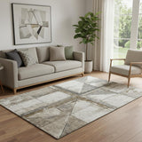 5' X 8' Beige And Gray Geometric Washable Area Rug With UV Protection