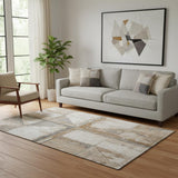 5' X 8' Copper And Gray Geometric Washable Area Rug With UV Protection
