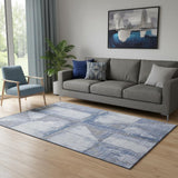 5' X 8' Denim Blue And Gray Geometric Washable Area Rug With UV Protection
