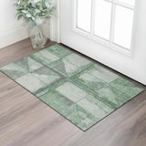 3' X 5' Green And Gray Geometric Washable Area Rug With UV Protection