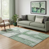 5' X 8' Green And Gray Geometric Washable Area Rug With UV Protection