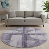 8' Purple And Gray Geometric Washable Round Rug With UV Protection