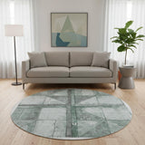 8' Sage And Gray Geometric Washable Round Rug With UV Protection