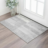 3' X 5' Gray And Silver Geometric Washable Area Rug With UV Protection