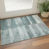 3' X 5' Pale Aqua And Gray Geometric Washable Area Rug With UV Protection
