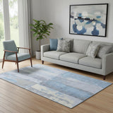 5' X 8' Sky Blue And Gray Geometric Washable Area Rug With UV Protection