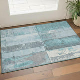 3' X 5' Teal And Gray Geometric Washable Area Rug With UV Protection