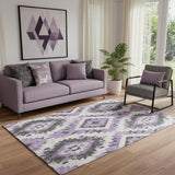5' X 8' Purple Charcoal And Ivory Southwestern Washable Area Rug With UV Protection