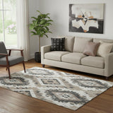 5' X 8' Taupe Charcoal And Ivory Southwestern Washable Area Rug With UV Protection