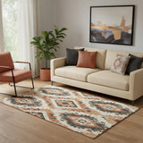 5' X 8' Terra Cotta Charcoal And Ivory Southwestern Washable Area Rug With UV Protection