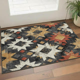 3' X 5' Black Gold And Rust Southwestern Washable Area Rug With UV Protection