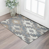 3' X 5' Gray Brown And Ivory Southwestern Washable Area Rug With UV Protection