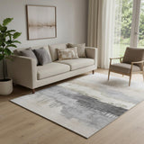 5' X 8' Ivory Gray And Beige Abstract Washable Area Rug With UV Protection