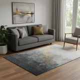 5' X 8' Gold And Gray Abstract Washable Area Rug With UV Protection