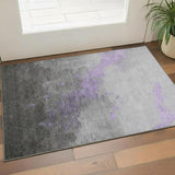 3' X 5' Lavender And Gray Abstract Washable Area Rug With UV Protection