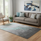 5' X 8' Teal And Gray Abstract Washable Area Rug With UV Protection