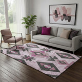 5' X 8' Pink And Charcoal Southwestern Washable Area Rug With UV Protection
