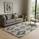 5' X 8' Taupe And Charcoal Southwestern Washable Area Rug With UV Protection