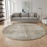 8' Beige And Brown Abstract Washable Round Rug With UV Protection