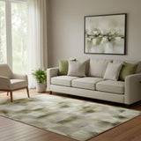 5' X 8' Khaki And Beige Abstract Washable Area Rug With UV Protection